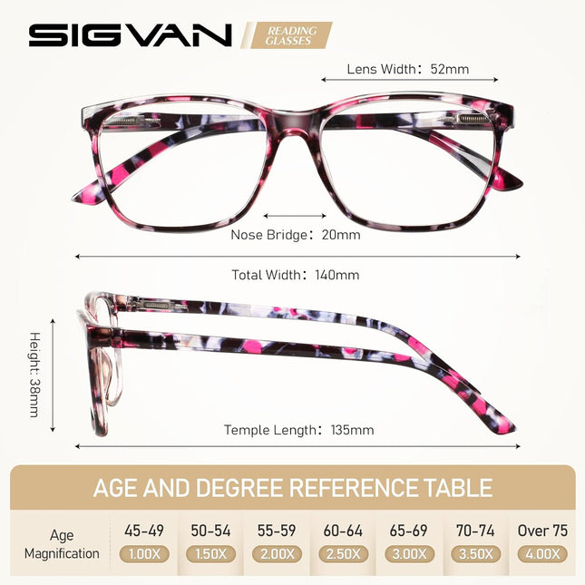 SIGVAN Ladies Reading Glasses Blue Light Blocking Spring Hinge Fashion Pattern P