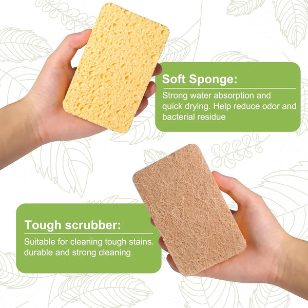 Yolaist 12 Pack Non-Scratch Scrub Sponge, Natural Kitchen Sponges for Cleaning Kitchen, Scratch Free Biodegradable Sponges for Dishes, No-Stick