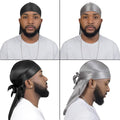 4PCS Silky Durags for Men Women 360 Waves with 1 Wave Cap, Silky Satin Durag Extra Long Tails Black Black Gray Gray