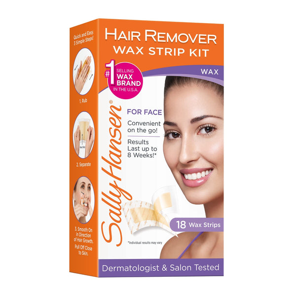 Sally Hansen Face Hair Removal Wax Strips Kit | At-Home Use 18 Count Wax Strips For Face 18 Count (Pack of 1)