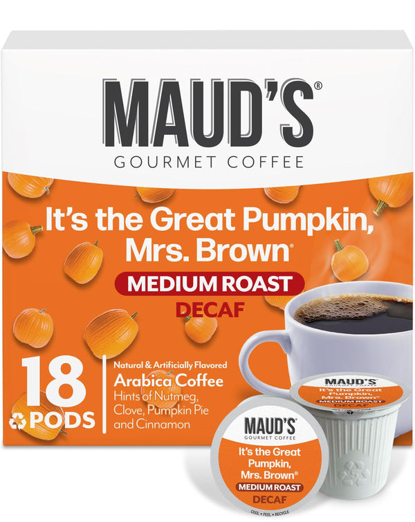 Maud'S Decaf Pumpkin Spice Flavored Coffee Pods, 18 Ct, Medium Roast Flavored Coffee in Recyclable Single Serve Pods â 100% Arabica Beans,