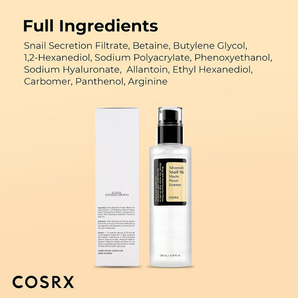 COSRX Snail Mucin 96% Repairing Serum for Sooothing & Hydrating 3.38 oz. | Snail Secretion Filtrate for Dull Skin & Fine Lines, Korean Skin Care