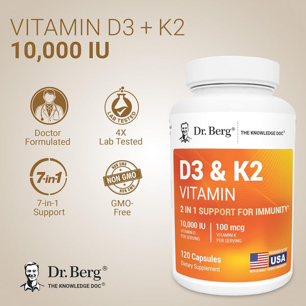 Dr. Berg Vitamin D3 K2 W/Mct Powder - Includes 10,000 IU of Vitamin D3, 100 Mcg MK7 Vitamin K2, Purified Bile Salts, Zinc & Magnesium for Ultimate