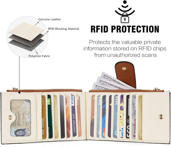 BOSTANTEN Leather Wallets for Women Large RFID Blocking Slim Bifold Purse Card Holder with Zipper Pocket Beige Brown Large 0-beige-brown