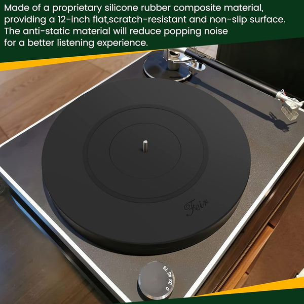 Turntable Platter Mat Black Rubber Silicone Design for Universal to All LP Vinyl Record Players