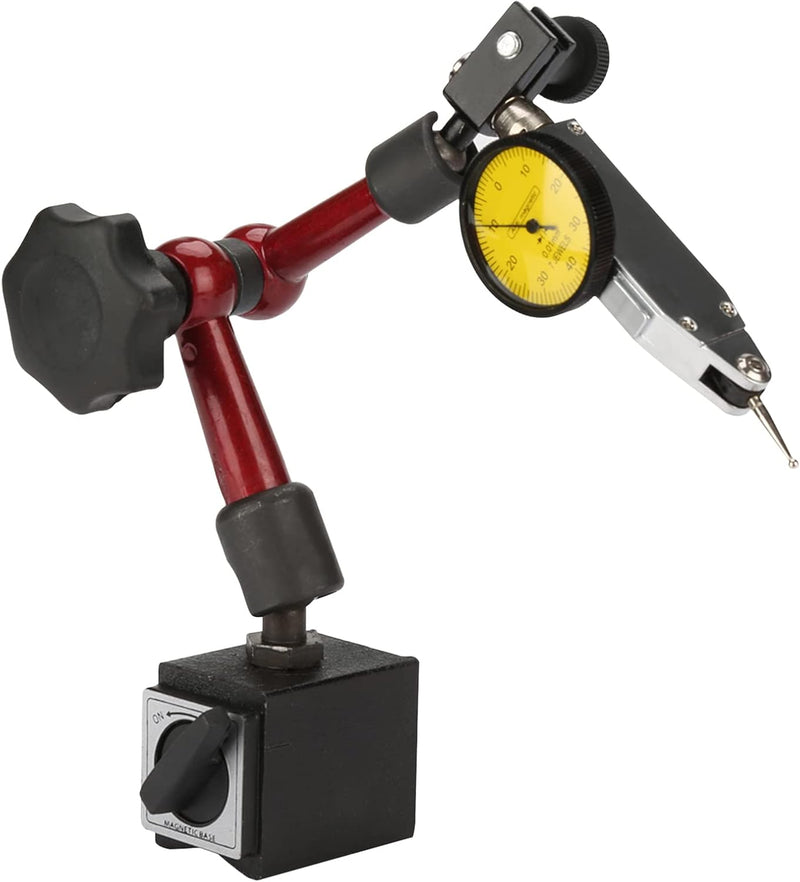 0 to 0.8mm Lever Type Test Indicator with Magnetic Base Set, 32mm Dial Diameter with Rotating Bezel and 200mm Flexible Adjustable Arm