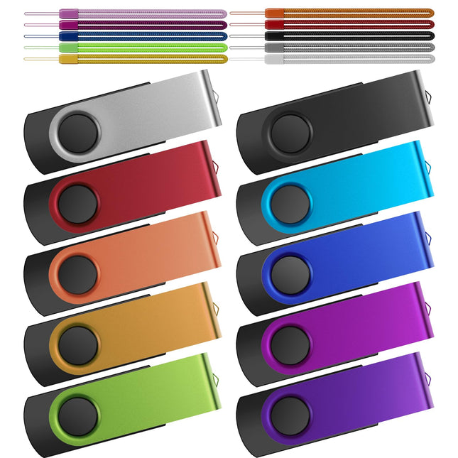 Kepmem Thumb Drive 16GB 10 Pack USB Flash Drives Bulk, Metal Swivel USB 2.0 Memo