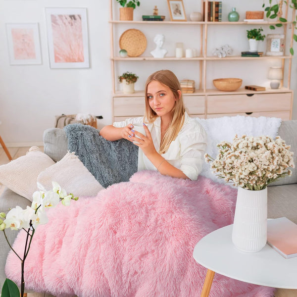 BENRON Light Pink Throw Blankets, Soft Shaggy Fuzzy Sherpa Cute Baby Pink Throw Cozy Fluffy Faux Fur Blankets for Bed Couch Sofa Washable, 50"x60"