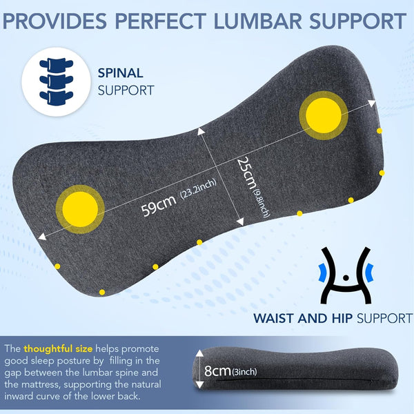 Hapiclody Lumbar Support Pillow for Sleeping Memory Foam Lumbar Pillow for Lower Back Pain Relief Back Support Pillow for Side,Back and Stomach