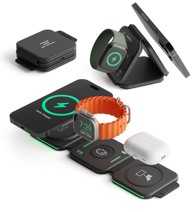 Infinacore 3-In-1 Charging Station for Apple Devices - Travel Essentials- Magnetic Wireless Travel Charger - Foldable Ch