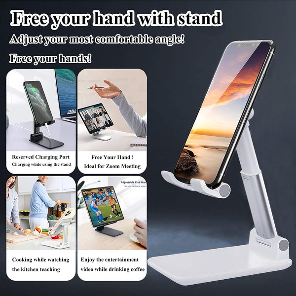 Meetuo 2 Pcs Cell Phone Stand for Desk, Adjustable & Foldable Phone Holder | Adjustable Angle Height, Fully Foldable&Portable, Compatible with
