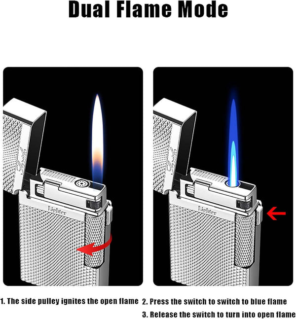 Dual Flame Mode Classic Lighter, Jet Torch Lighter Soft Flame Lighter 2 in 1 Windproof Refillable Butane Lighter for Men Dad Husband Collect,Black c