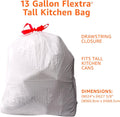 Amazon Basics 13 Gallon Tall Kitchen Drawstring Trash Bags, Flextra Strength, Tear Resistant, 10% Post Consumer Recycled, 90 Count, White