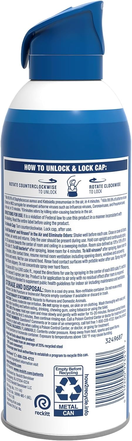Lysol Air Sanitizer Spray, for Air Sanitization and Odor Elimination, White Line