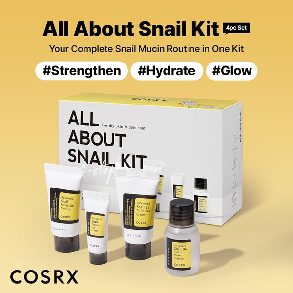COSRX All about Snail Mucin Korean Skin Care Set, Mini Travel Essentials, Travel Size Gift Set with Snail Mucin Face Wash, Serum, Moisturizer &
