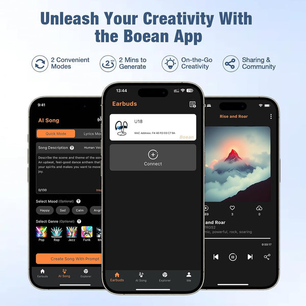 Boean Bluetooth Headphones, Bluetooth 5.3 Wireless Headphones with 16 Hours Playtime, Stereo Bass IPX7 Waterproof Over Ear Earphones AI Music