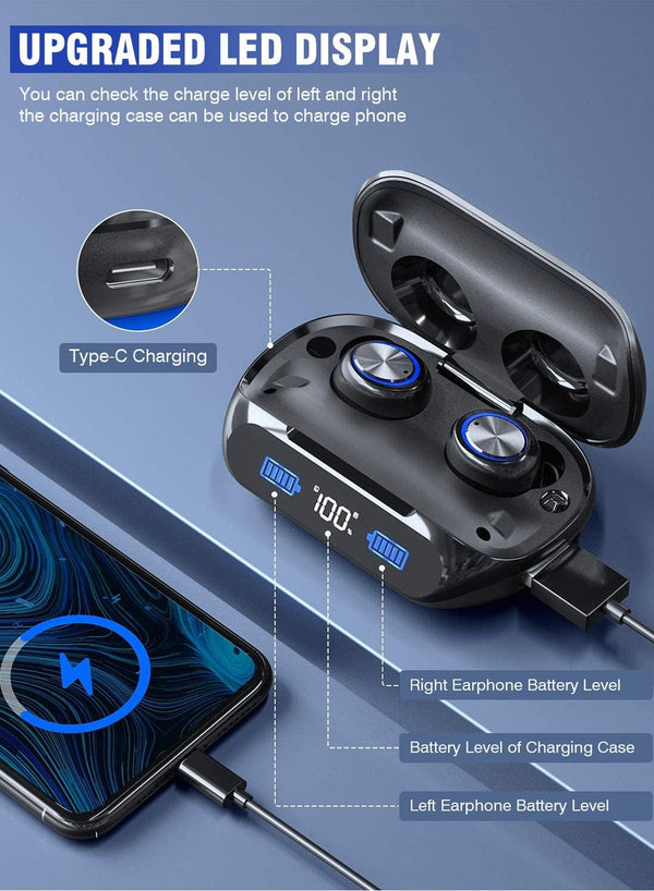 YIPUT Wireless Earbuds Bluetooth 5.3 Headphones 200 Hours Playtime with 2000Mah Charg Case,In Ear Headest Ip7Waterproof Noise Cancelling Built-In