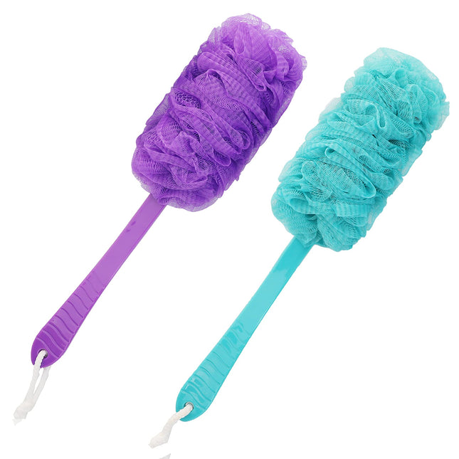 Back Scrubber Brush Long Handle for Shower, Loofah on a Stick Sponge Back Brush, Body Exfoliator Scrubber Bath Brush for