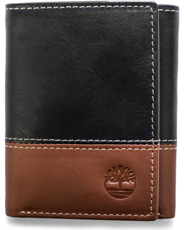 Timberland Men'S Leather Trifold Wallet with Id Window, Black/Brown (Hunter), On