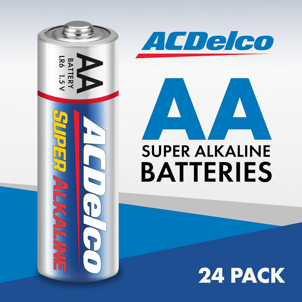 ACDelco 24-Count Double AA Batteries, Maximum Power Super Alkaline Battery for Home and Office, 10-Year Shelf Life, Reclosable Packaging AA - 24 Count