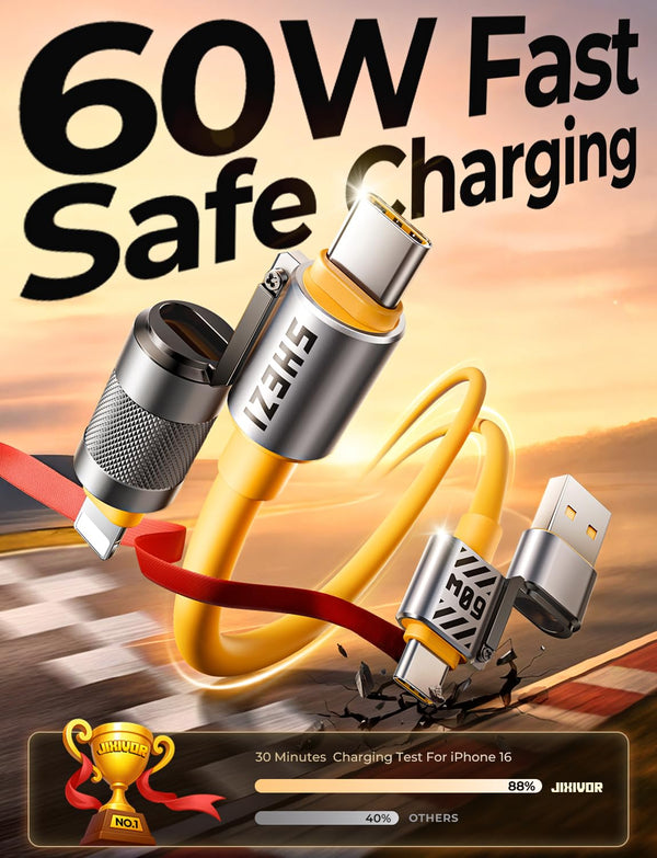 5FT USB C to Lighting Cable, 60W 4 in 1 Multi Charging Cable Compatible with Fast Charging & Data Transfer, Support to CarPlay&Android