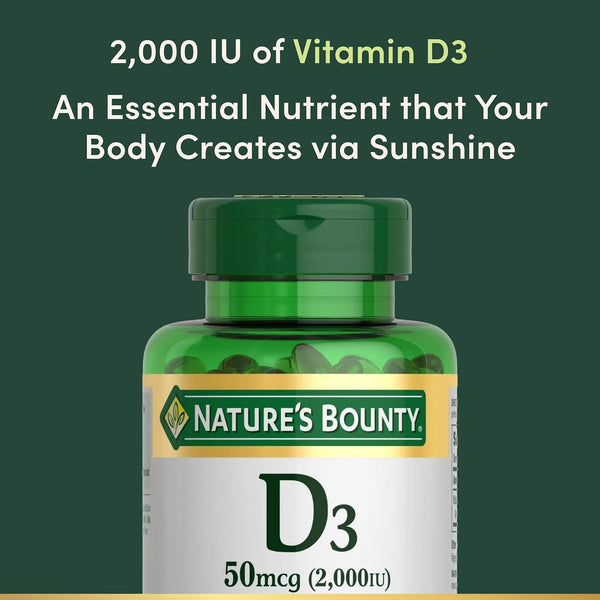 Nature's Bounty Vitamin D3 2000 IU Essential for Healthy Bones 350 Softgels 350 Count (Pack of 1)