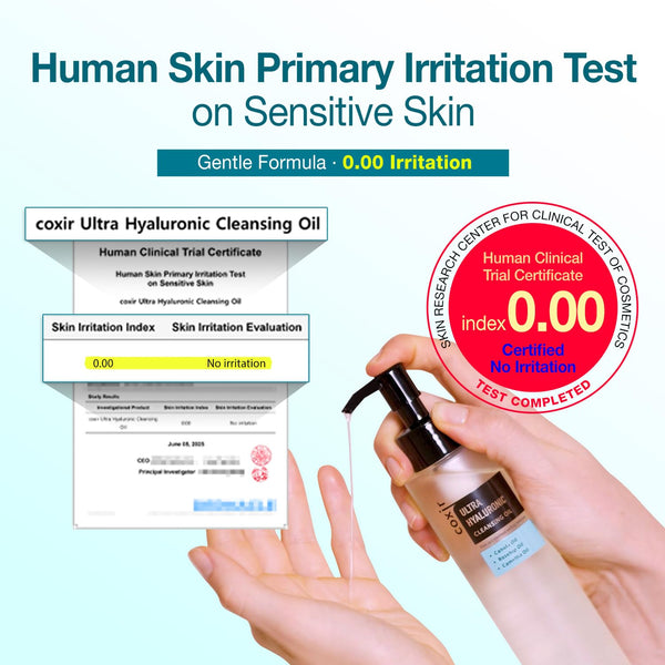 Coxir ULTRA HYALURONIC CLEANSING OIL L Gentle Korean Facial Cleanser, Blackhead, Makeup Removal with Hyaluronic Acid, Plant-Based Oils, No Mineral