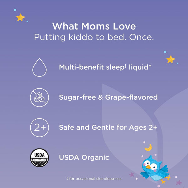 Hyland'S Kids Melatonin-Free Organic Sleep Calm and Immunity Liquid, Sugar-Free, Promotes Sleep and Supports Immune Health, Ages 2 and Up, Grape