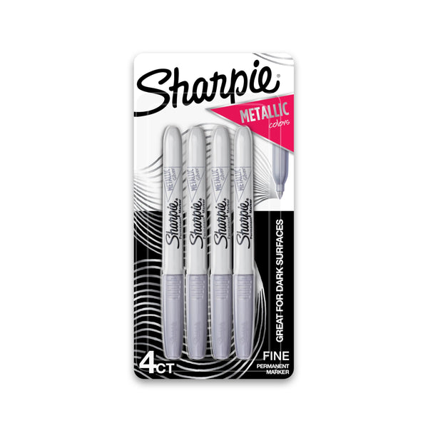 Sharpie Metallic Permanent Markers, Fine Point, Silver, 4 Count - For Black Paper or Dark Surfaces, Arts & Crafts, Posters 1 Count (Pack of 4)