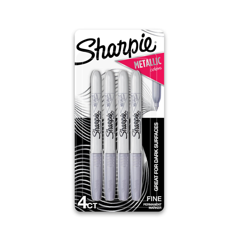 Sharpie Metallic Permanent Markers, Fine Point, Silver, 4 Count - For Black Paper or Dark Surfaces, Arts & Crafts, Posters 1 Count (Pack of 4)
