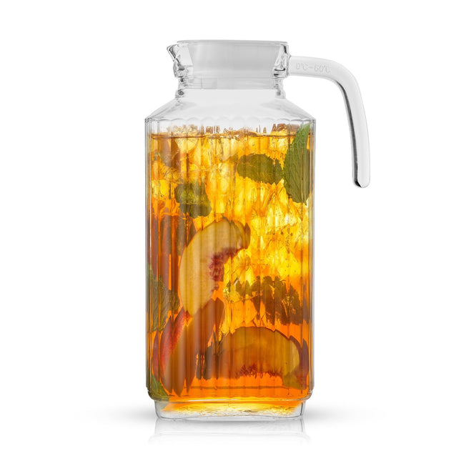 Joyjolt 60Oz Glass Pitcher with Lid (2 Lids) - Beverage Serveware and Storage Container for Cold Drinks and Liquids. Jui