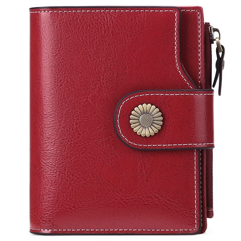 FALAN MULE Small Wallet for Women Leather Bifold Compact Small Womens Wallet with RFID Blocking Bright Red
