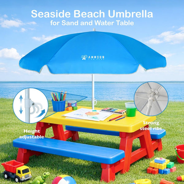 AMMSUN 5ft Kids Beach Umbrella for Picnic, Water Table, Sand Box Sun Shade | Durable Children Seaside Umbrella, UV protection, Ideal for sand