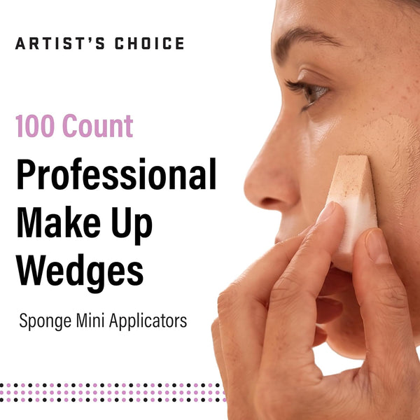 Artist's Choice Makeup Wedges, 100 Pack Triangle Cosmetic Sponges for Foundation, Blush, Concealer, and Eye Shadow, Crisp Edges for Precise