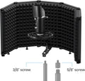 Moukey Microphone Isolation Shield, Foldable Mic Shield with Triple Sound Insulation, Reflection Filter with 3/8" and 5/8" Mic Threaded Mount for