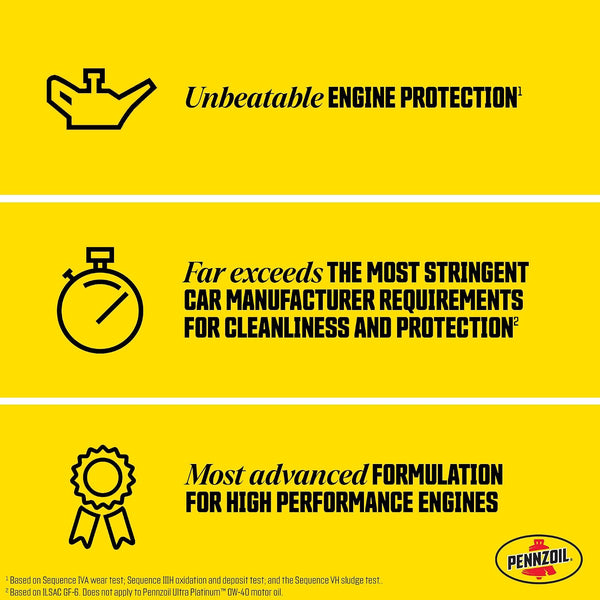 Pennzoil Ultra Platinum Full Synthetic 0W-40 Motor Oil, 1 Quart (6 Pack) 1 Quart 6 Pack 0W-40