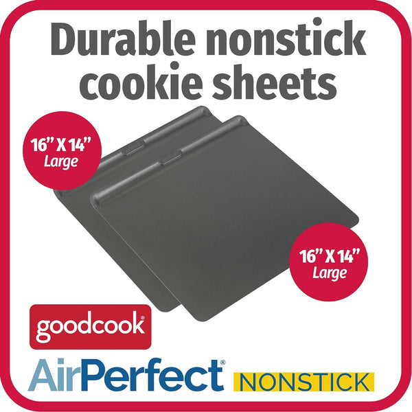 GoodCook AirPerfect Insulated Cookie Sheets Set of 2 Nonstick Carbon Steel Construction Pans for No-Burn Baking with Ergonomic Grip, 16 x 14-Inch,