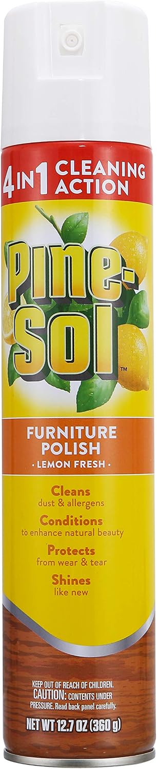 Pine-Sol Furniture Polish, Lemon Scent - Wood Furniture Spray Gives You a Powerful Clean You Can Trust , 12.7 Ounces - 6 Pack