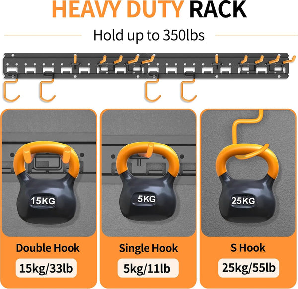 Garden Tool Organizer Wall Mount - Garage Storage and Organization Yard Tool Hanger with Adjustable Pegboard Hooks Shed Rack for Broom Mop Shovel