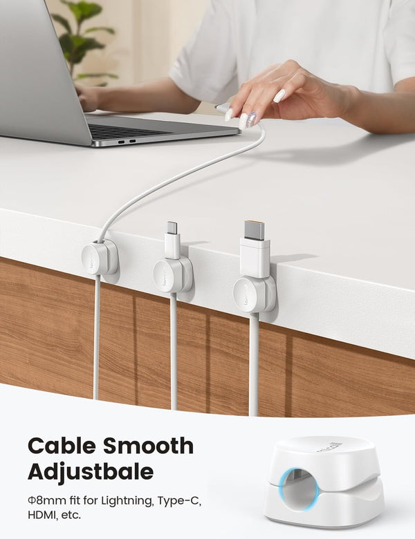 Lamicall 8 Pack Cord Organizer, [1s Lock] Spring Cable Management Clips - Adhesive Phone Cord Holder Clips for Nightstand Desk Car Office Home