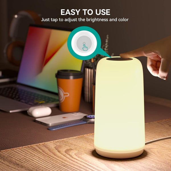 Touch Bedside Table LED Lamp, [Sleek Design & RGB Mode] Multi-Color Dimmable with Warm White Lights, Birthday Gifts for Women Mom, Smart