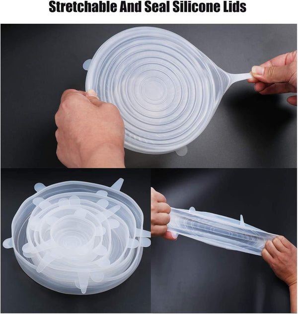 JIGUOOR Silicone Stretch Lids, 12 Pack Reusable Silicone Lids, Durable Food Storage Silicone Covers for Bowl, 6 Sizes to Meet Most Containers to