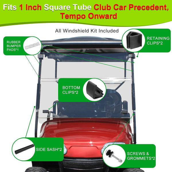 Club Car Golf Cart Windshield Clips Kit fit Precedent,Tempo, Onward 1 Inch Tube Included Windshield Sash Clips, Windshield Retaining Clips,