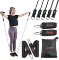 Sunny Health & Fitness Premium Resistance Band Set with Door Anchors, Wrist Straps, Handles Carry Bag Optional Padded Ankle Straps (Pair) for