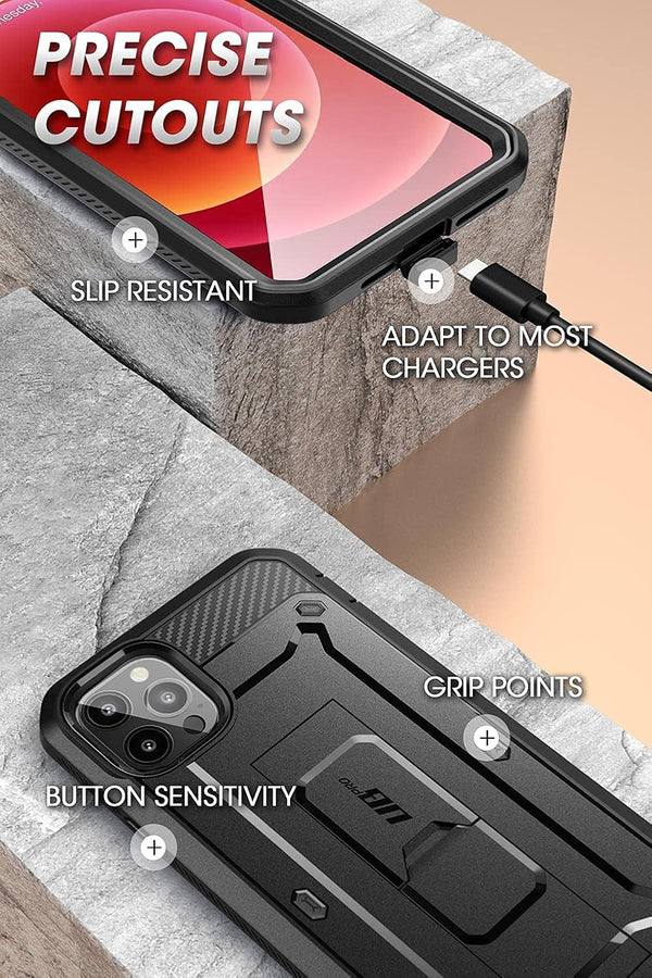SUPCASE for iPhone 13 Pro Max Case with Screen Protector (Unicorn Beetle Pro), [Built-in Stand & Belt Clip] Heavy Duty Full-Body Rugged Kickstand