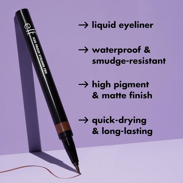 E.L.F. H2O Proof Eyeliner Pen, Felt Tip, Waterproof, Long-Lasting, High-Pigmented Liner for Bold Looks, Vegan & Cruelty-Free, Jet Black. 0.02 Fl Oz