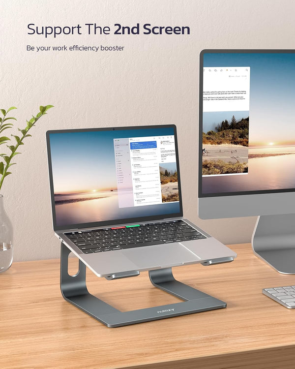 Nulaxy Full Aluminum Laptop Stand, Stable Support to 22 lbs, Open Cooling A-Grey