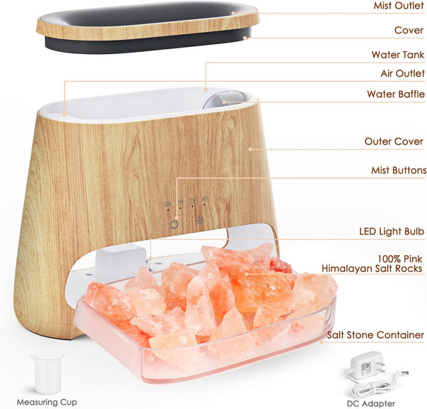 SALKING 2-In-1 Ultrasonic Essential Oil Diffuser & Himalayan Salt Lamp, Aromatherapy Diffuser Cool Mist Humidifier with Auto off Function, 100%