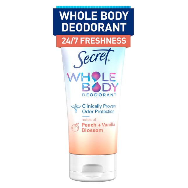 Secret Whole Body Deodorant Cream for Women, Peach & Vanilla Blossom Scent, Alum