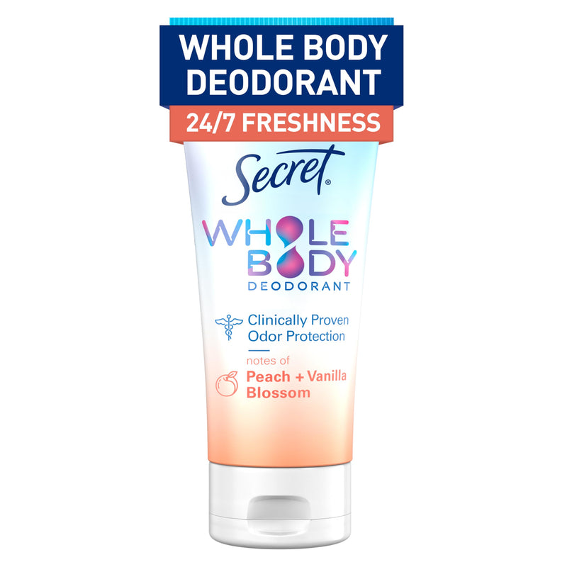 Secret Whole Body Deodorant Cream for Women, Peach & Vanilla Blossom Scent, Aluminum Free Deodorant, 72 HR Odor Protection, 3.0 Oz